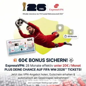 Thumbnail 60€ Bonus sichern! 💥 ExpressVPN 28 Monate eff. unter 20€ + Chance auf FIFA WM 2026 Tickets ⚽