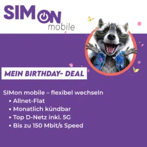 Thumbnail 🦝 SIMon mobile: mtl. kündbare 100GB 5G Vodafone Allnet ab 11,99€ mtl. 🌸 150 Mbit/s Speed + 10GB extra für 12 Monate