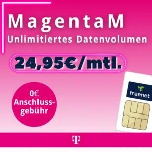 Thumbnail HAMMER! 😱 Unlimited 5G Telekom Allnet mit Full-Speed (300Mbit/s) für 24,95€ mtl. + 0€ Anschlusspreis (Telekom Magenta Mobil M von freenet)