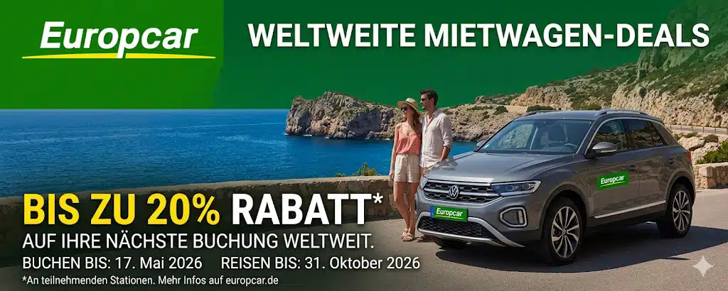 Banner: Bis zu 20% Rabatt auf Mietwagen bei Europcar