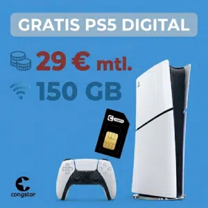 Thumbnail 🎮 Sony PlayStation 5 Slim Digital GRATIS + 150GB Telekom 5G Allnet für 29€/Monat + 75€ Cashback + 40€ Wechselbonus + optional 150GB pro Monat kostenlos on top (congstar Allnet Flat L) 😀