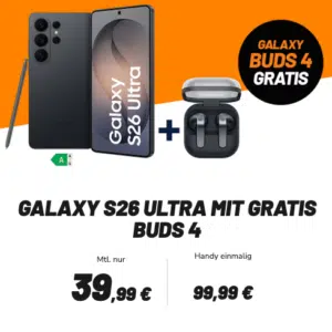 Thumbnail Noch besser und jetzt effektiv GRATIS ➡️ Samsung Galaxy S26 Ultra (256GB) einmalig 99,99€ + GRATIS: Galaxy Buds4 mit 50GB 5G Vodafone Allnet für 39,99€/Monat (Klarmobil)