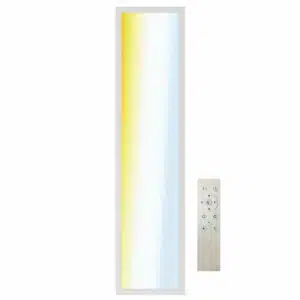 LED Lichtpanel Müller Licht Calida, rechts daneben die zugehörige Fernbedienung