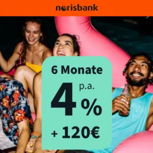 Thumbnail HEFTIG! 🔥 120€ Prämie fürs kostenlose norisbank Girokonto + 4% aufs Tagesgeldkonto (für 6 Monate)