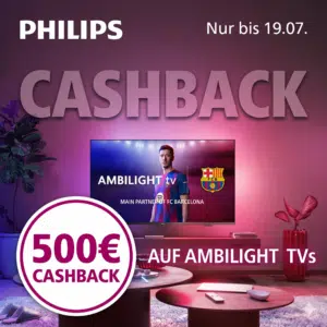 Thumbnail Bis zu 500€ Cashback auf Philips Ambilight TVs bei MediaMarkt