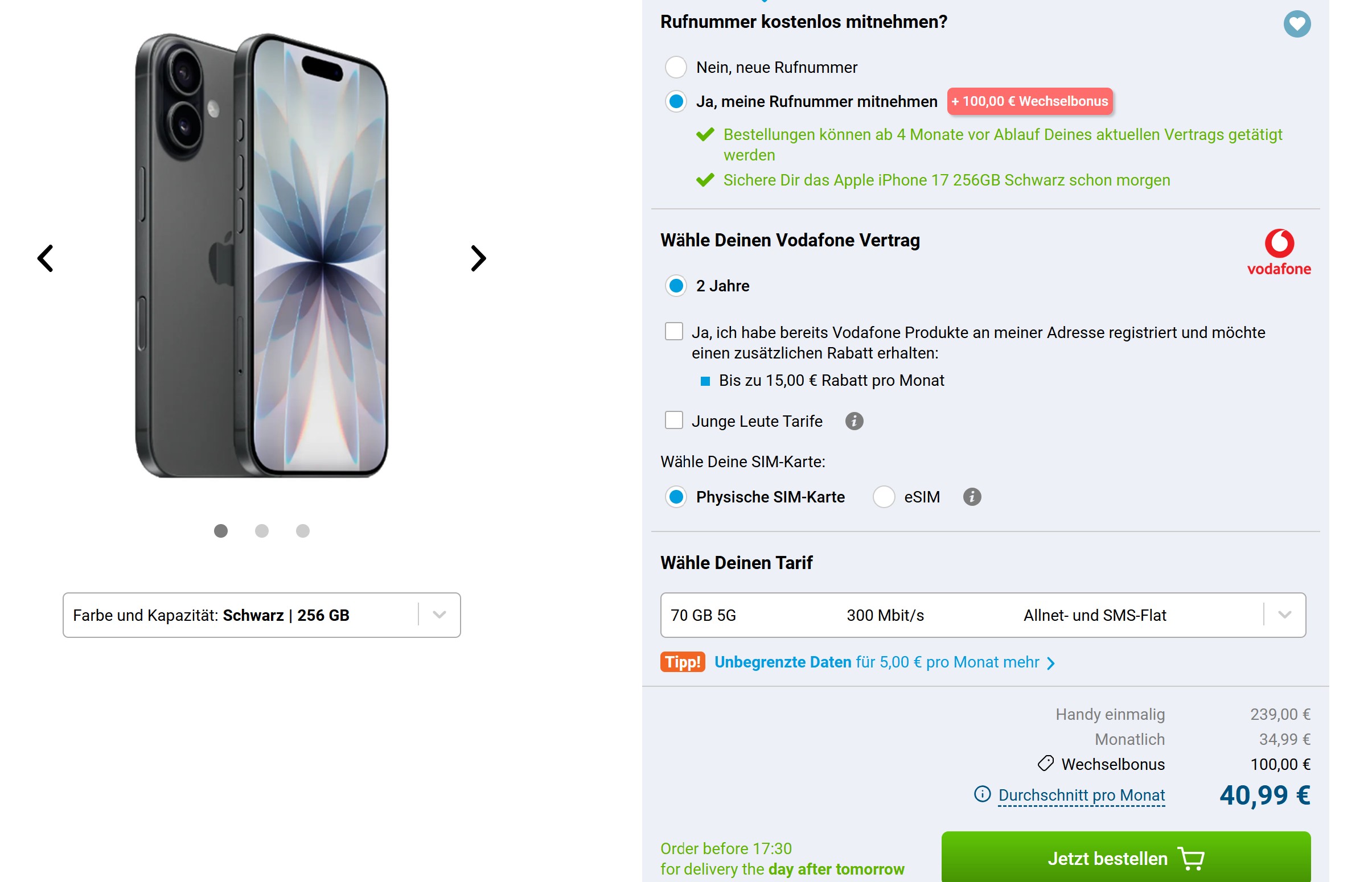 Apple iPhone 17 Pro Telekom Tarif bei Gomibo mit allen Details