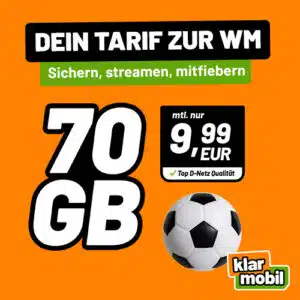 🎉 klarmobil Knaller: 70GB / 100GB / 150GB 5G Allnet Flat im Vodafone-Netz ab nur 9,99€ mtl. (0€ AP!)
