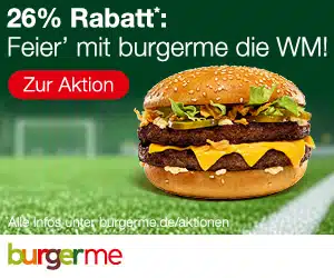 Thumbnail 26% burgerme Rabattcode: Satter Sparen zur Fußball-WM 2026