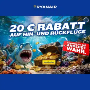 Thumbnail ✈️ Ryanair 20€ Rabatt auf Hin- und Rückflüge bis 31.07. - Flüge ab 14,99€