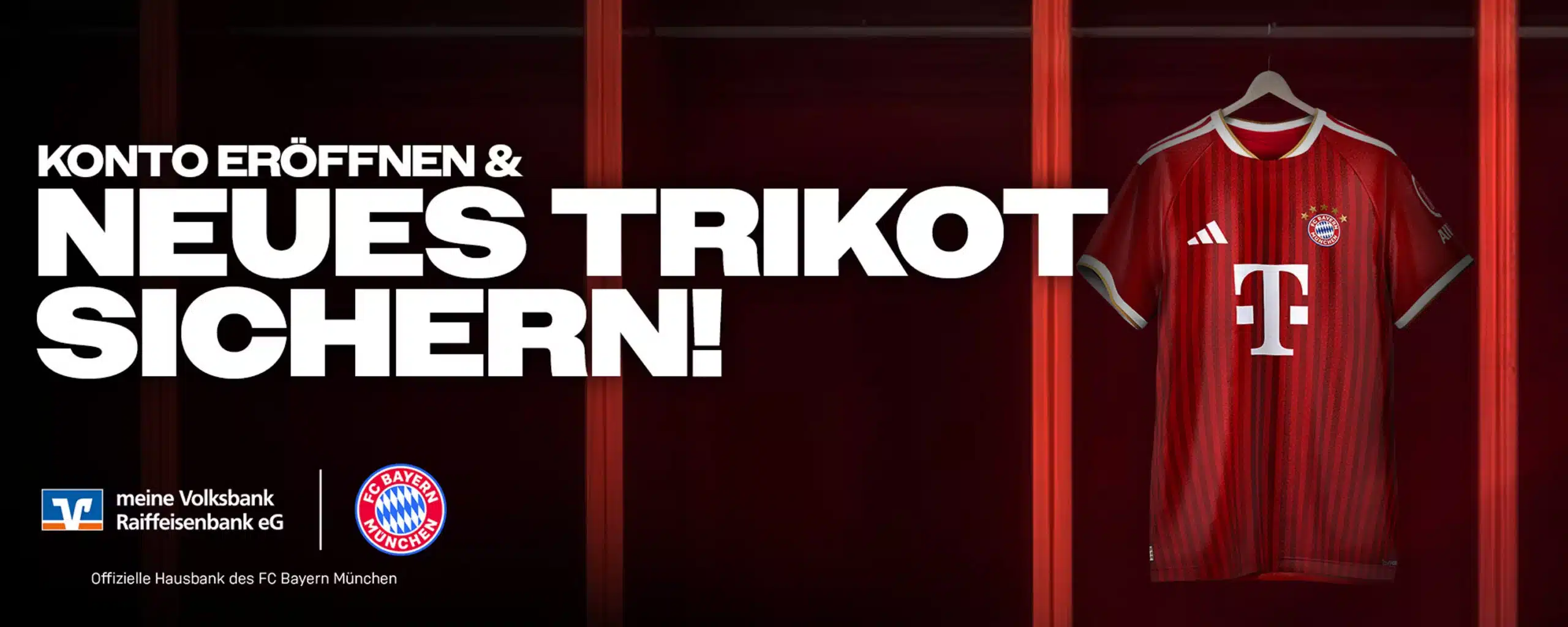 Banner vom FC Bayern Fansparen: Konto eröffnen & neues Trikot sichern