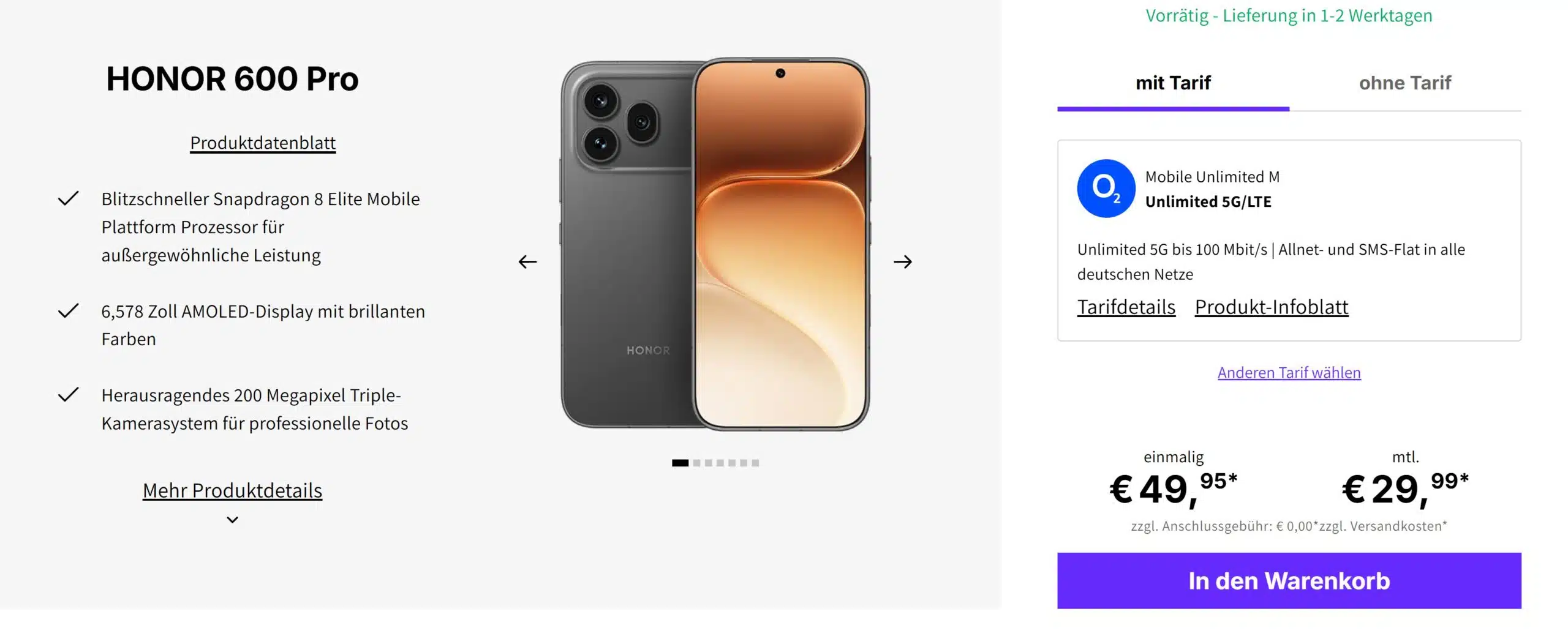 Tarifangebot bei Deinhandy mit dem Honor 600 Pro mit o2 Unlimited