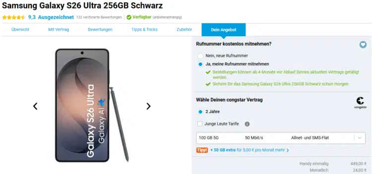 Samsung Galaxy S26 Ultra Handytarif