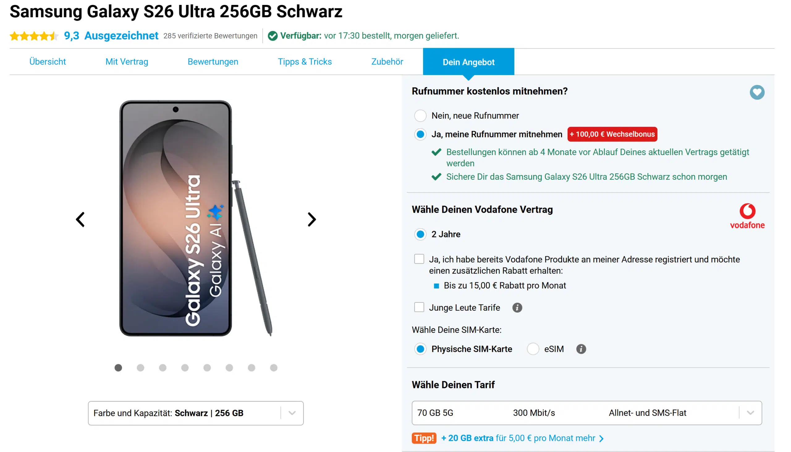 Gomibo-Tarif: Samsung Galaxy S26 Ultra mit Vodafone Allnet