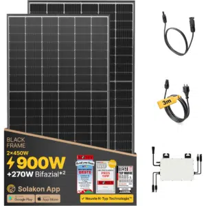 Thumbnail Solakon 900W Balkonkraftwerk mit 2x 450W bifazialen Modulen, 800W Wechselrichter, WLAN-App &amp; Zubehör für nur 244,95€! 🌞🚀