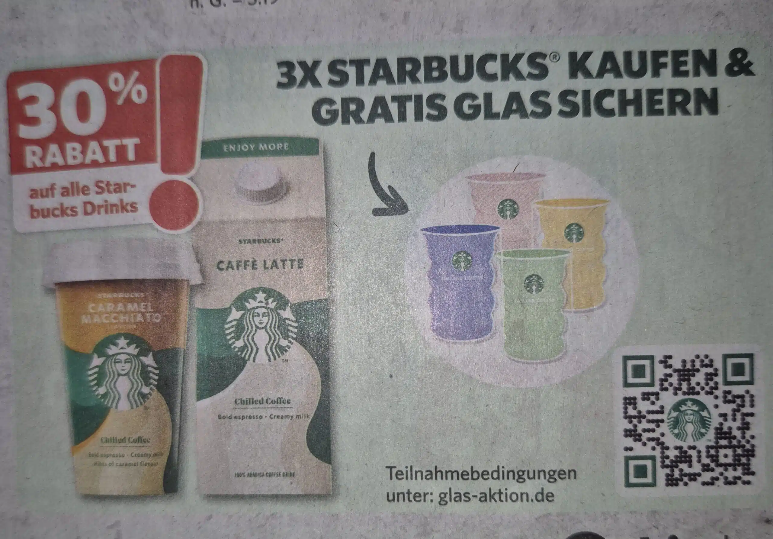 3 Starbucks Chilled Coffee kaufen und Starbucks Glas gratis erhalten! 😀