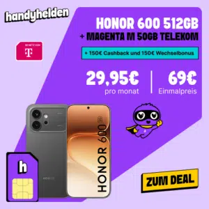 Thumbnail eff. GRATIS 🟣 Honor 600 512GB + Telekom Magenta M (50GB) 29,95€/mtl. + 150€ Cashback + 150€ Wechselbonus