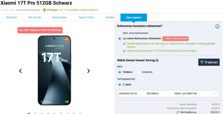 Xiaomi 17T Pro Handytarif