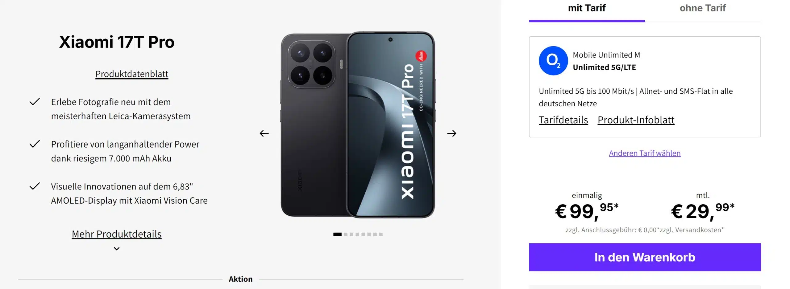 Tarifangebot bei Deinhandy mit dem Xiaomi 17T Pro + o2 Tarif