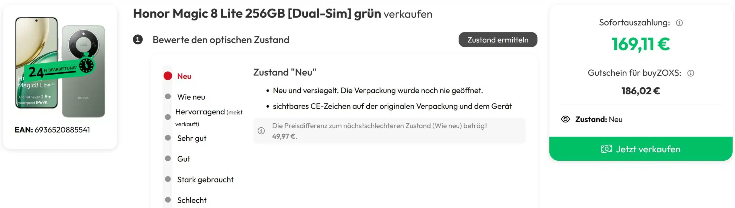 Honor Magic 8 Lite bei ZOXS verkaufen