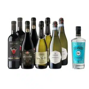 8 Weinflaschen und eine Flasche Gin