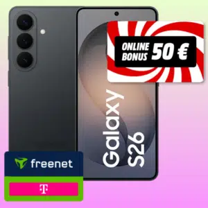Thumbnail Eff. Gratis 💥 Samsung Galaxy S26 (256GB) für 1€ + Telekom 25GB & Telefónica 10GB LTE/5G für 24,98€/mtl. (Freenet)