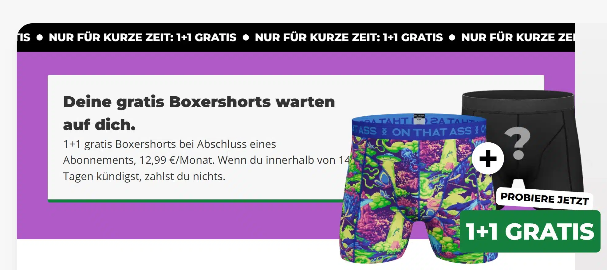 Banner von On That Ass mit gratis Boxershorts