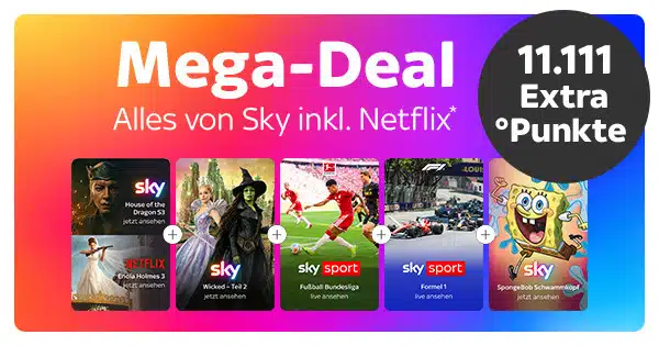 Mega-Deal: Alles von Sky inkl. Netflix mit 11.111 Extra Payback-Punkten