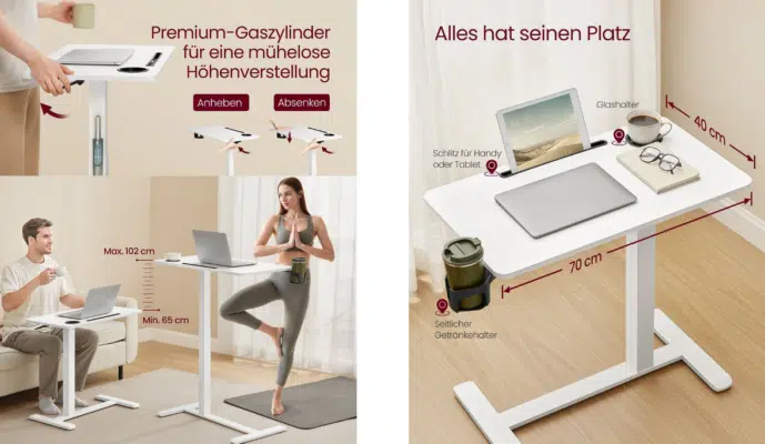 Vasagle mobiler Beistelltisch mit Rollen & Getränkehaltern