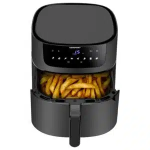 Veripart Heißluftfritteuse, Fach ist offen, man sieht Pommes