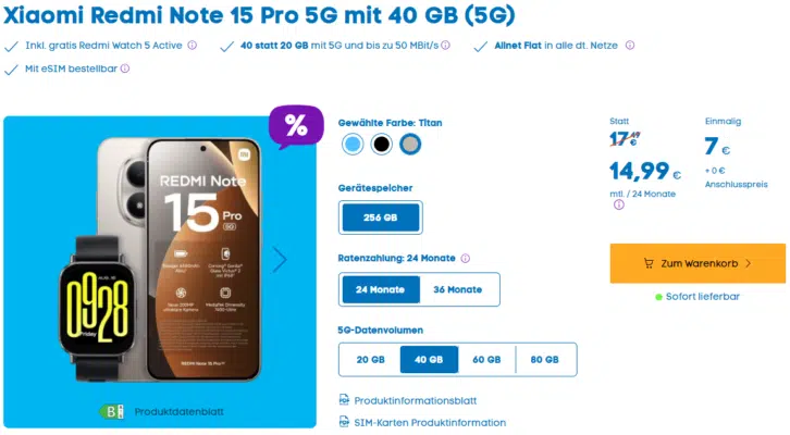 Xiaomi Redmi Note 15 Pro 5G Handytarif