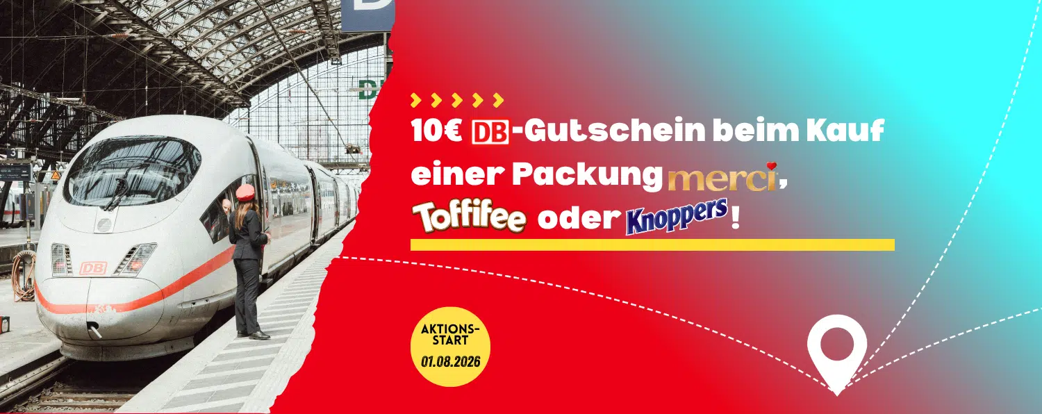 Deutsche Bahn Gutschein sichern: Banner der Deutsche Bahn und Stock-Aktion
