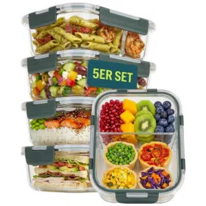 Thumbnail Nur 3,80€ pro Box mit Deckel! 😀 5 große Meal-Prep-Glasbehälter mit Deckel, je 950 ml & 2 Fächer, für nur 18,98€! 🚀