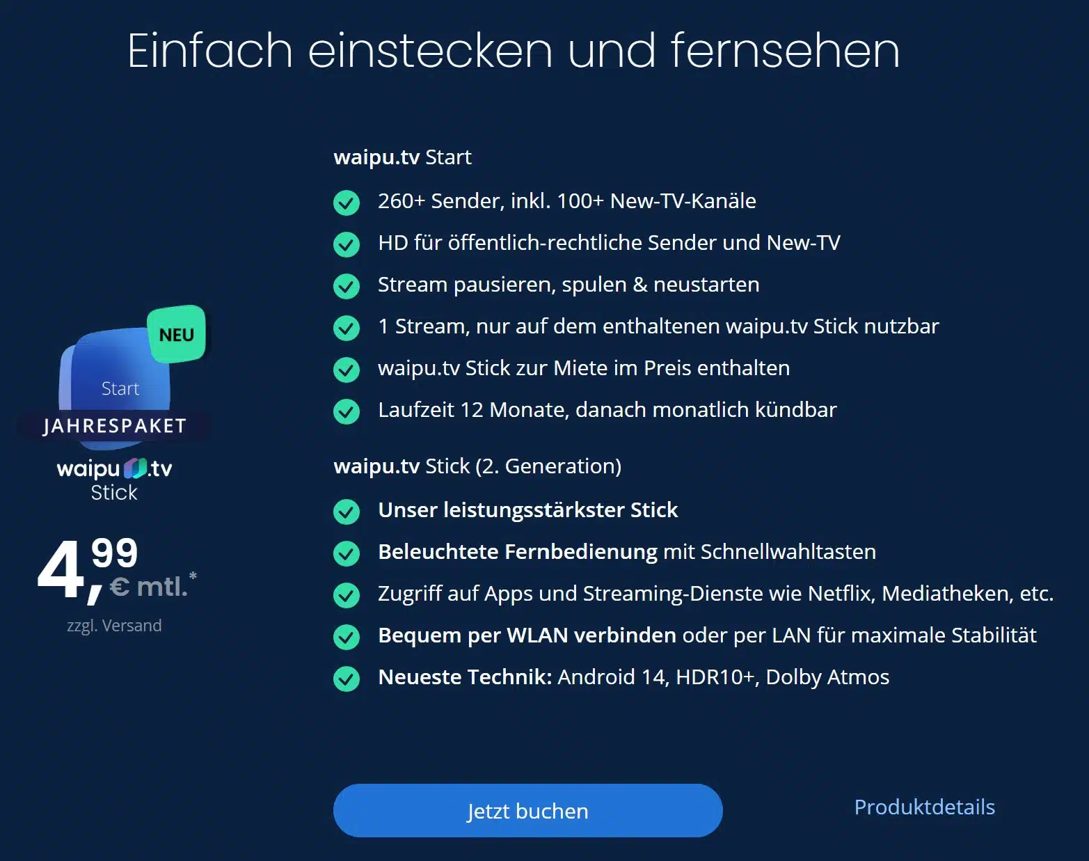 waipu.tv Spezifikationen - Angebot für 4,99€/Monat