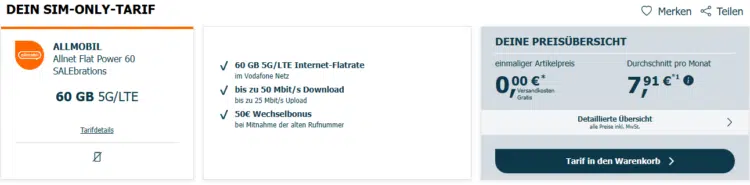 60GB Allnet-Flat im Vodafone-Netz