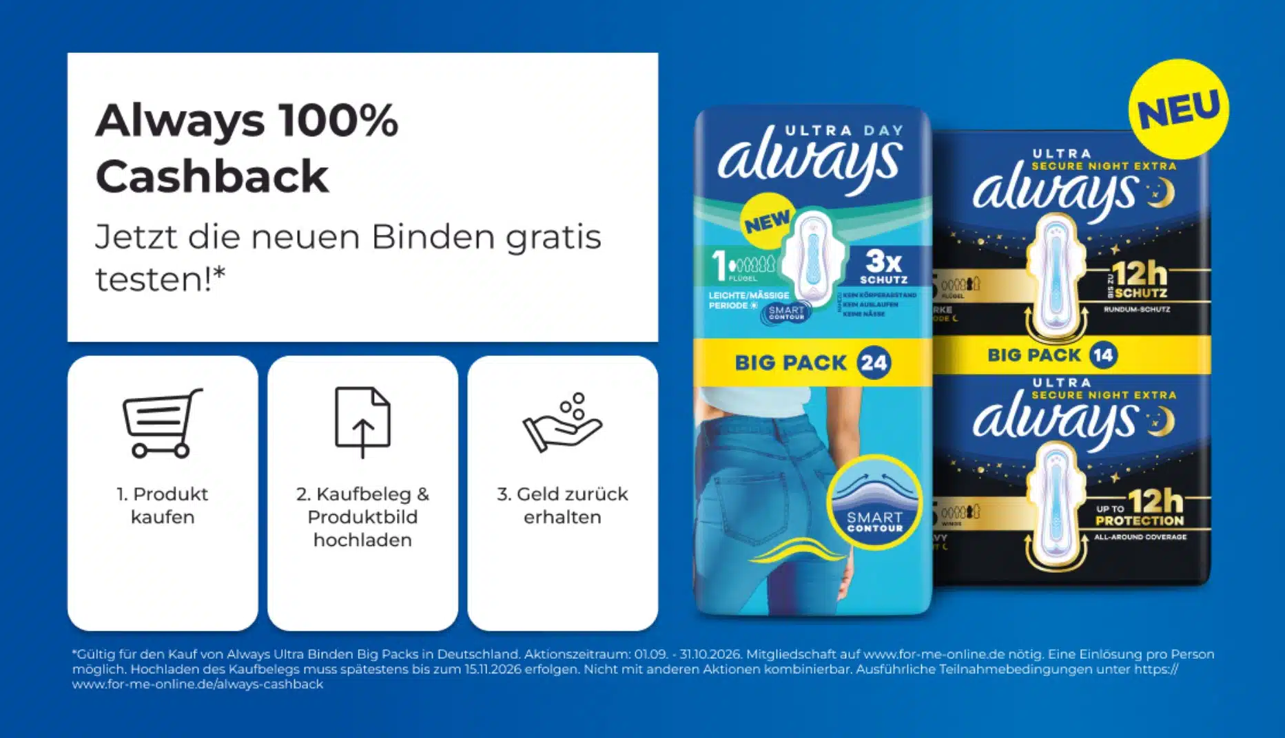 Banner von der Aktion: Always 100% Cashback