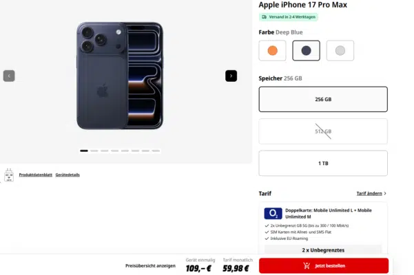 Apple iPhone 17 Pro Max Handytarif