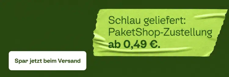 Kleinanzeigen Hermes Aktion ab 0,49€ - das Aktionsbanner in Hellgrün vor dunkelgrünem Hintergrund