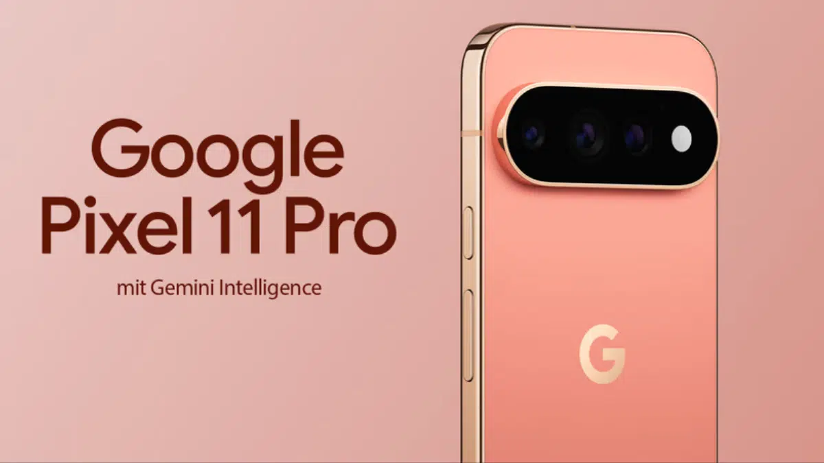 Das Google Pixel 11 Pro in der Farbe Canyon. Dazu der Schriftzug Google Pixel 11 Pro.