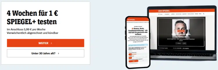 Spiegel+: 4 Wochen für 1€ testen