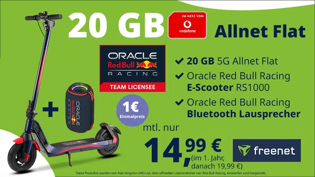 Red Bull Racing E-Scooter + Red Bull Racing Bluetooth Lautsprecher Handytarif