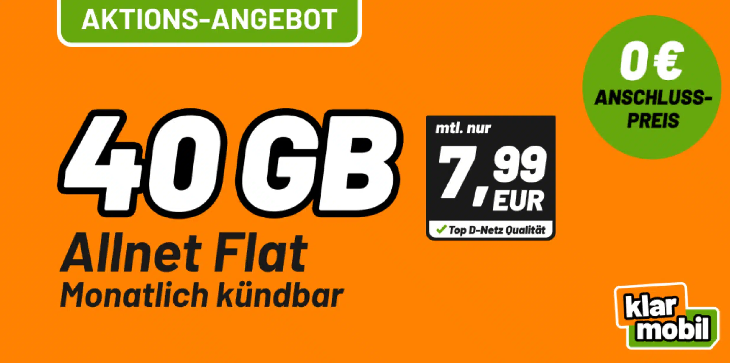 40GB Allnet Flat für 7,99€/Monat bei klarmobil