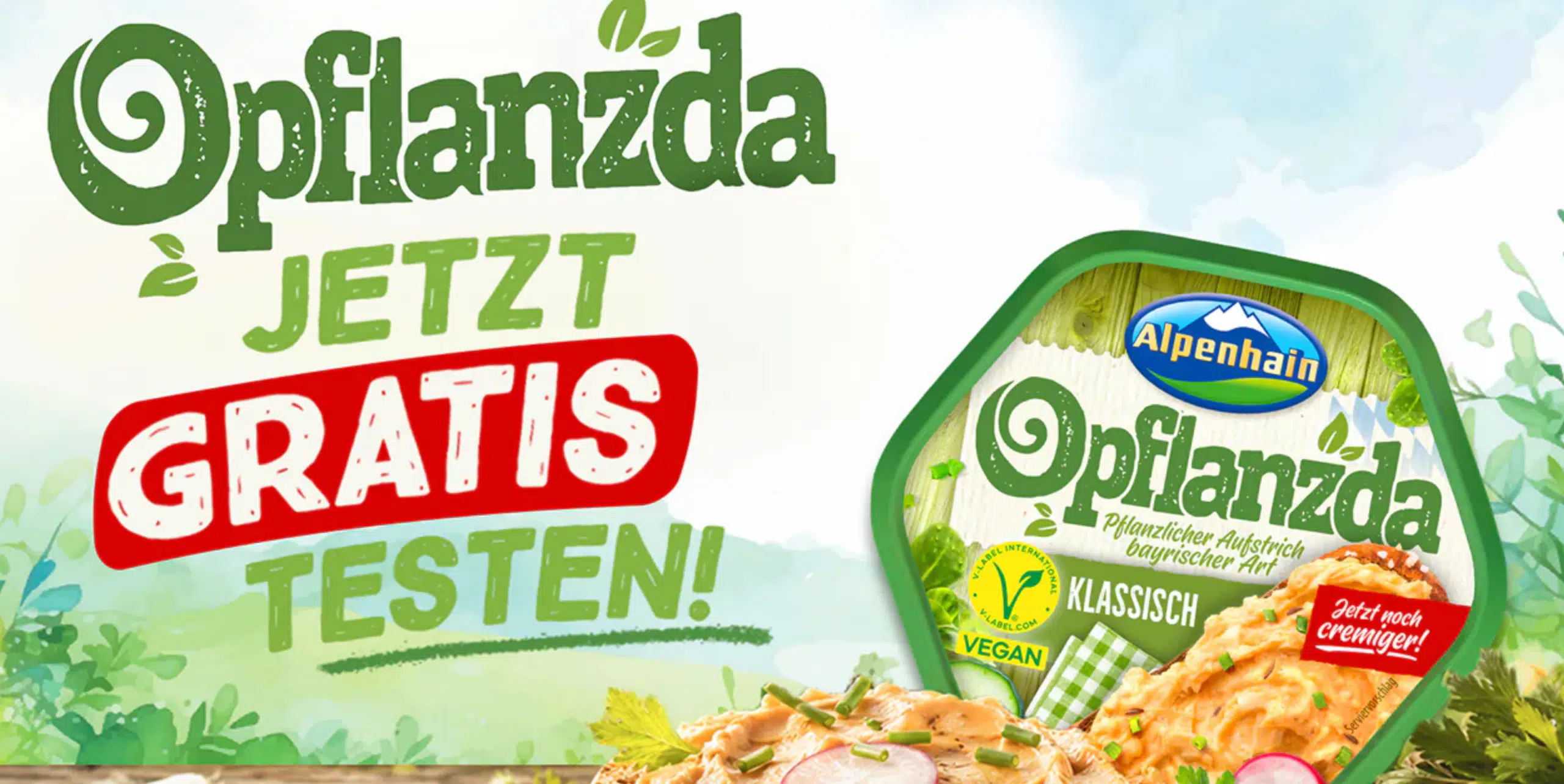 Banner der Alpenhain Opflanzda Gratis-testen-Aktion