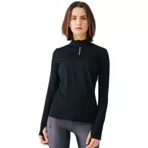 Kiprun Laufshirt langarm Damen warm - Zip schwarz bei Decathlon