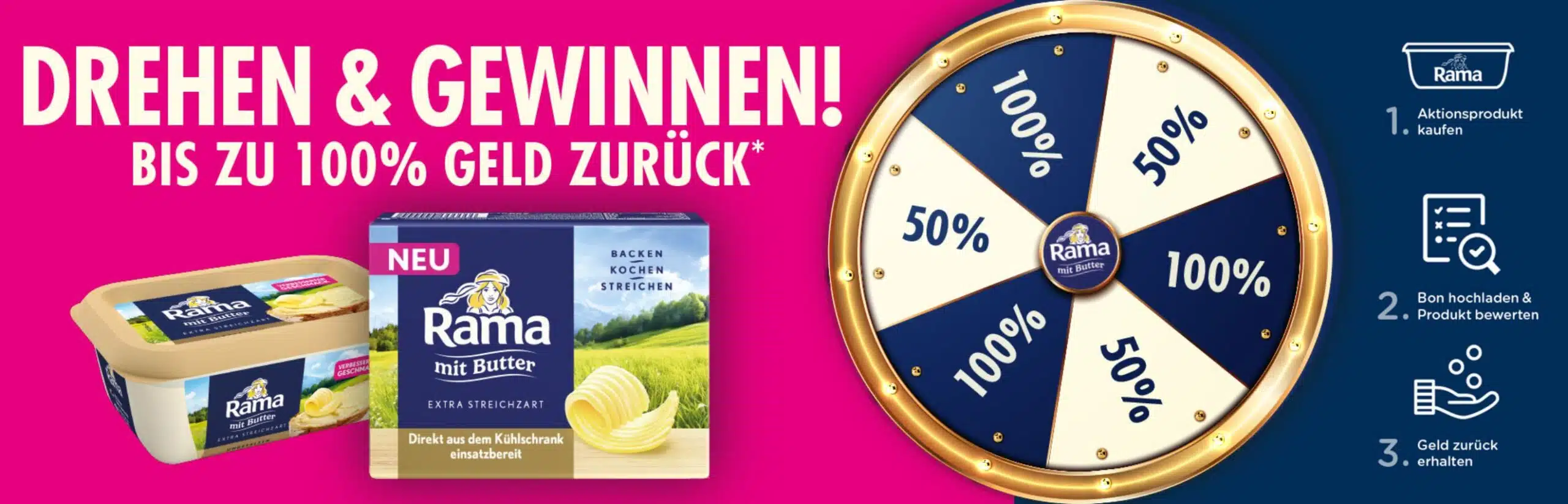 Banner von der Rama-Aktion Drehen & Gewinnen