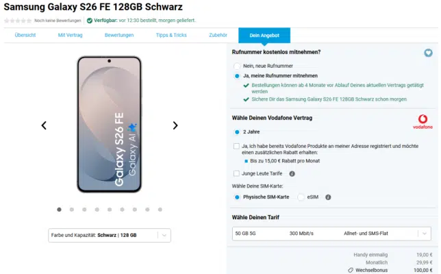 Samsung Galaxy S26 FE Handytarif