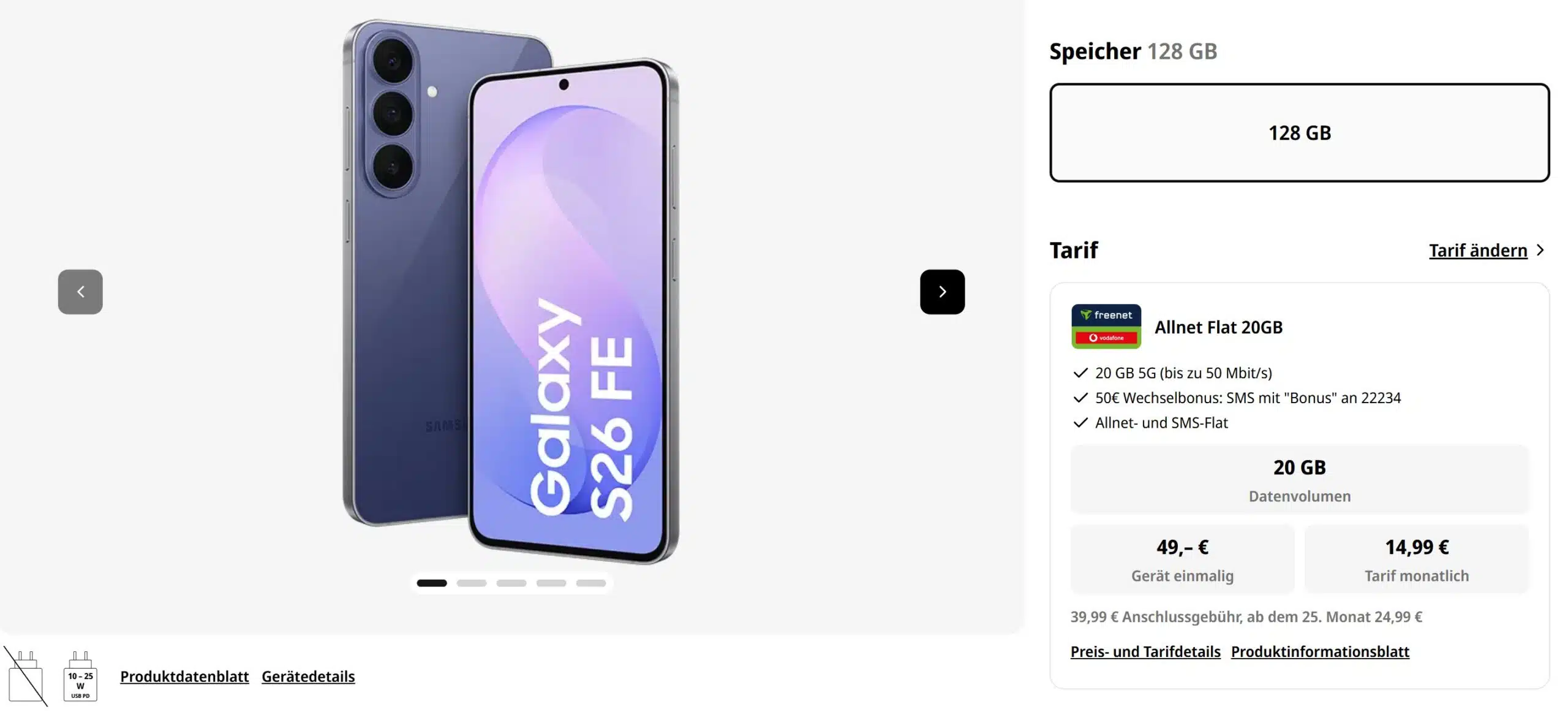 Samsung Galaxy S26 Tarif-Angebot mit Vodafone Allnet in der MediaMarkt Tarifwelt