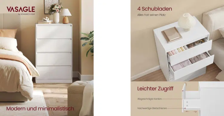 Vasagle Kommode mit vier Schubladen