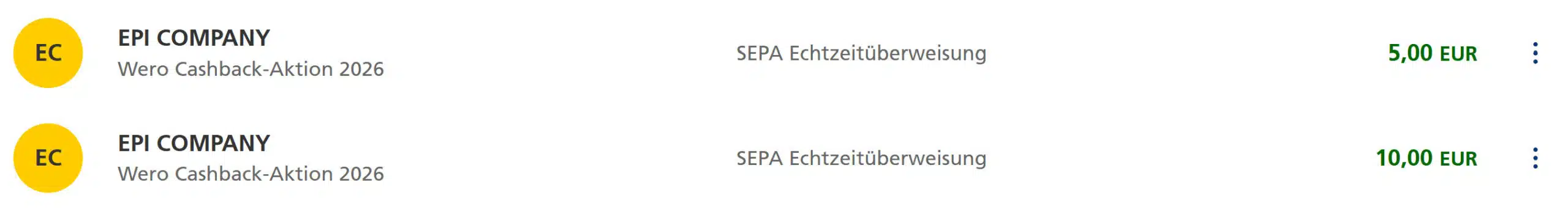 Screenshot von 15€ Cashback bei Wero