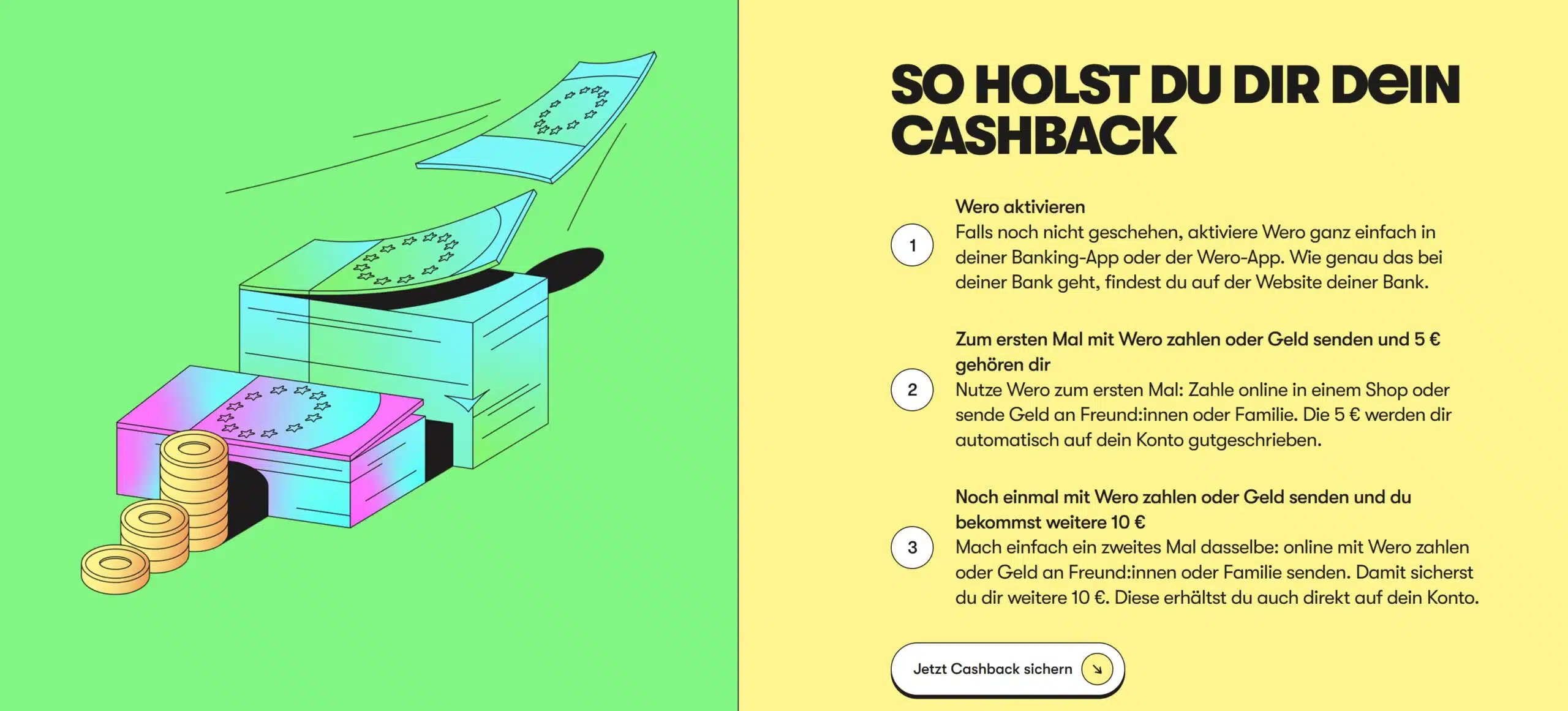 Cashback-Schritte von Wero