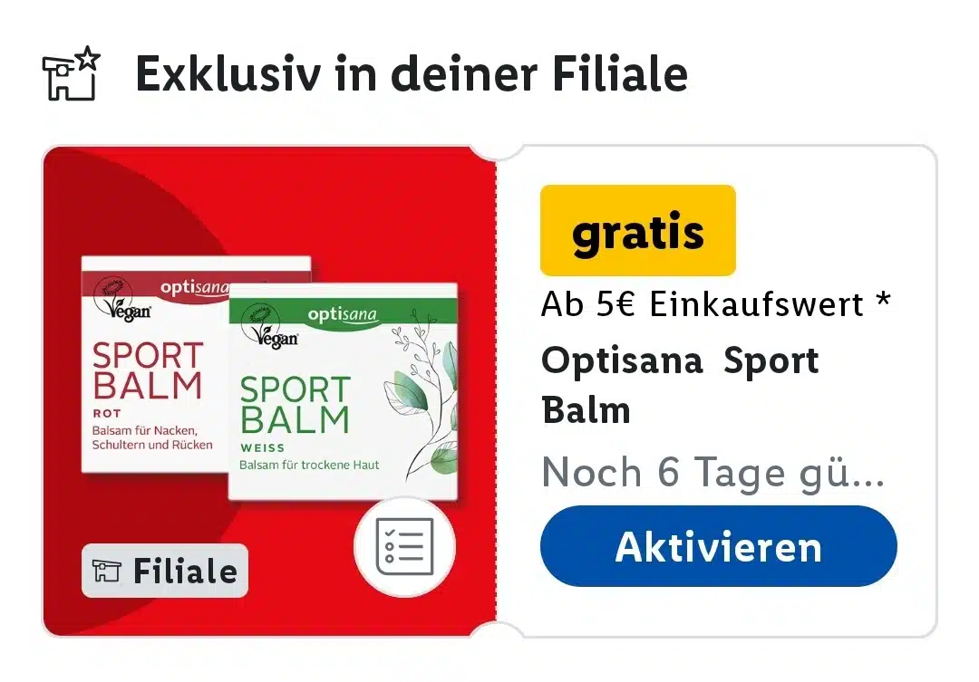 Discount Rot Gratis Optisana Sport Balm rot oder weiß in der Lidl App!